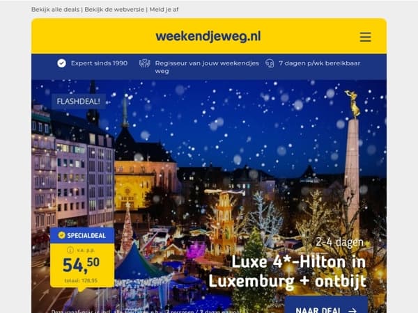 Kerstshoppen! 🎄 Luxe 4*-Hilton Luxemburg + ontbijt 54,50 | 4-daagse volpension Lapland reis + excursies v.a. 1399 p.p.!