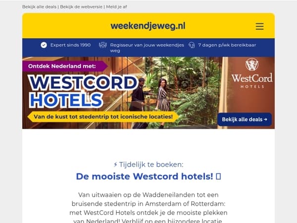 NIEUW! ⚡ Ontdek Nederland met Westcord vanaf €47,50 p.p.! 🧡