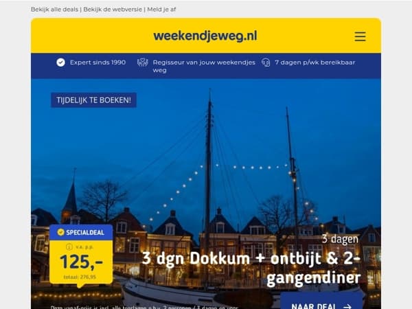 ⚡ TIJDELIJK VOORDEEL: 3 dgn dokkum + ontbijt + diner v.a. 125,- p.p. + SECRET nieuwsbrief deal (met 39% korting)! 🤫