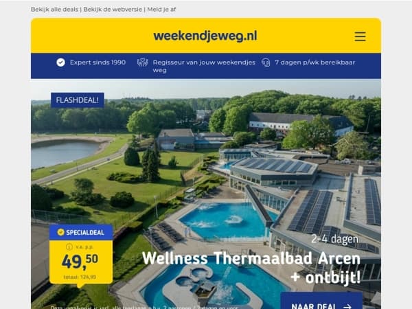 2-4 dgn Wellness Thermaalbad Arcen + ontbijt v.a. 49,50 | 4 dgn 4*-Fletcher tussen Amersfoort & Soest + diner v.a. 159 p.p.!