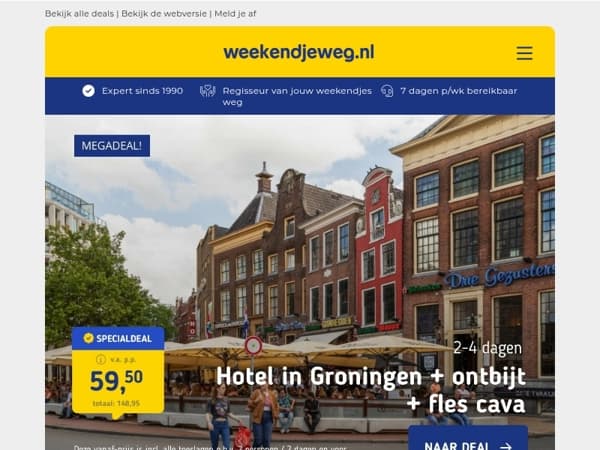 ✨ 3x stedentrip-deals die je niet wilt missen: Groningen v.a. 59,50 p.p. | Amsterdam v.a. 59,50 p.p. | Leiden v.a. 64,50 p.p.! 😍