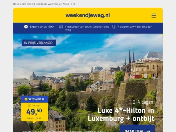⭐ Luxe 4*-Hilton Luxemburg + ontbijt v.a. 49,50 | 🚆 4*-NS Combi-Deal Utrecht + ontbijt v.a. 98 p.p.!