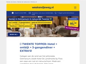 🔥 TWENTE TOPPER: Hotel in Ootmarsum + ontbijt, 3-gangendiner, fietshuur, gebruik zwembad + GRATIS parkeren & MEER €93,50 p.p.! 😱🤯