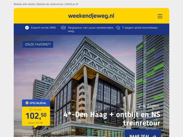 🚆 4*-hotel in Den Haag + treinretour v.a. 102,50 | 4*-Stedentrip Valencia + rooftop & ontbijt v.a. 249 p.p.!
