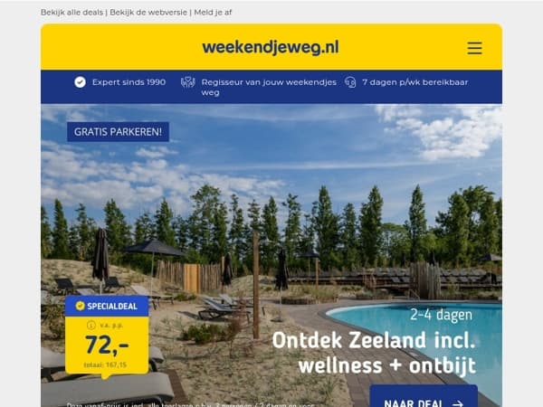 2-4 dgn Zeeland + dagentree Vitae Wellness Goes v.a. 72 | 4*-hotel Wenen + ontbijt & wellness v.a. 299 p.p.!