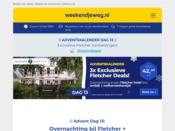 ✨ Advent Dag 13: 3x Exclusieve Fletcher Deals incl. ontbijt & welkomstdrankje! 🤩