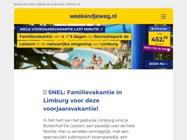 ⏰ Voorjaarsvakantie LAST MINUTE: familievakantie bij Recreatiepark de Leistert in Limburg v.a. 452,35! 😱