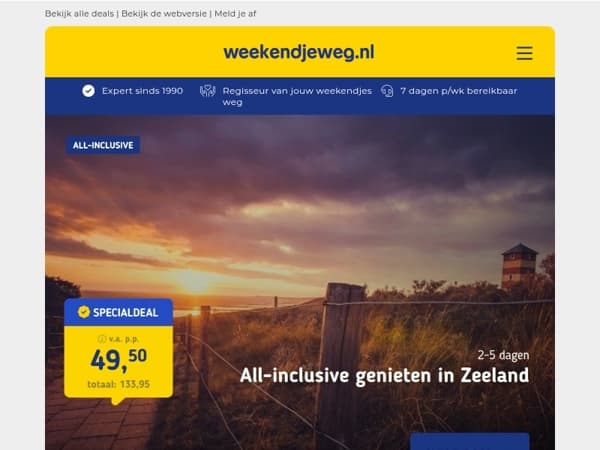 All-inclusive in Zeeland v.a. 49,50 | 4*-Boutiquehotel Maastricht + ontbijt v.a. 52 p.p.!