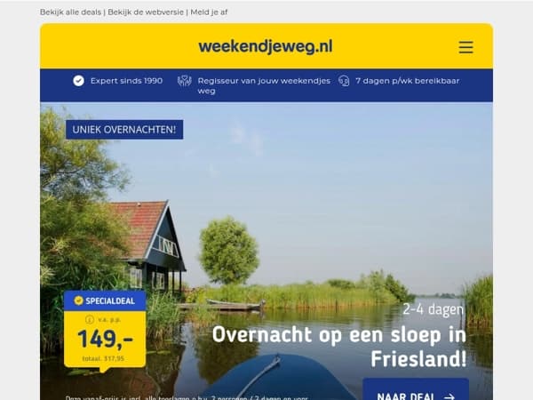 UNIEK ⚡ Overnacht op een sloep in Friesland v.a. 149 | 3 dgn fietsvakantie Drenthe + 2x diner v.a. 156 p.p.!