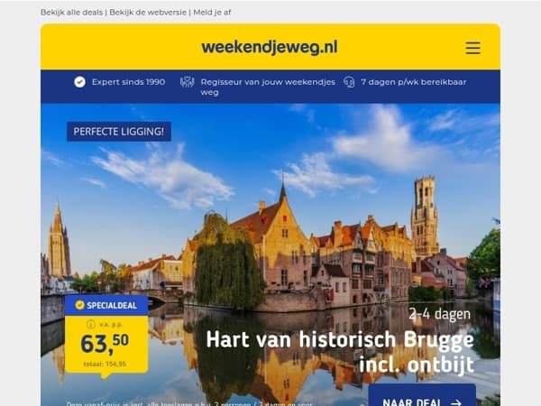 💛 Verblijf in historisch Brugge + ontbijt v.a. 63,50 | 🚆 NS Combi-Deal Den Haag v.a. 98,50 p.p.!