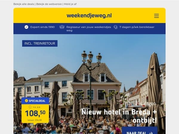 🚉 NS Combi-Deal: 3x TOP deals! 🌟 Overnachting + ontbijt + NS treinretour vanaf 102,50 p.p.! 🔥