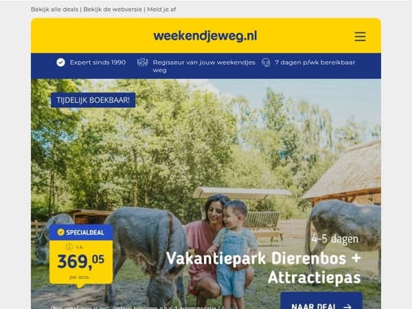 Vakantiepark Dierenbos + onbeperkt Beekse Bergen v.a. 369,05 | 4-11 dgn all-inclusive in de Provence v.a. 225 p.p.!