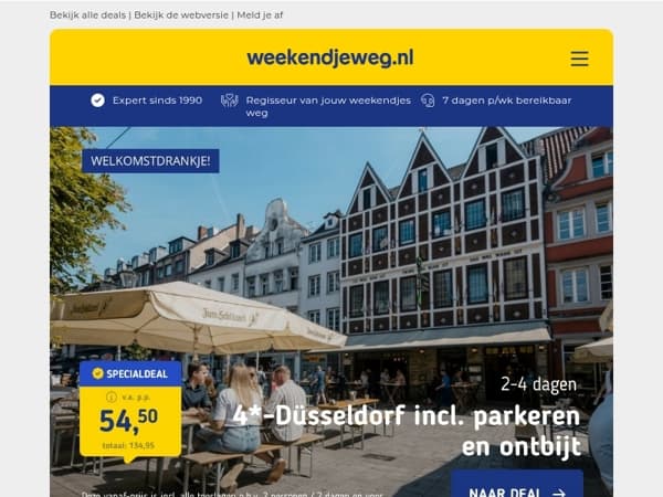3x Duitsland STUNT-deals! 🔥 4*-Düsseldorf + ontbijt + welkomstdrankje 54,50 | 4 dgn all-inclusive Harzgebergte 149,- | 4*-hotel Duisburg + ontbijt + VIP-plateau 54,50