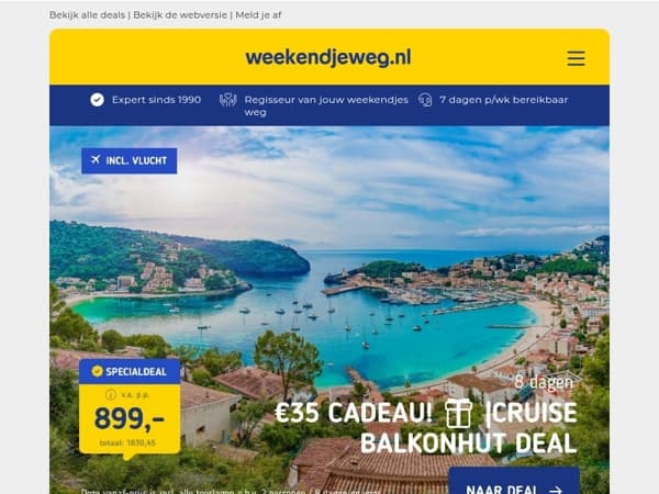 ⚡ OP=OP FLASHDEAL! ⚡ Balkonhut actie: 8-daagse Middellandse Zee cruise + balkonhut + volpension + meer extra's v.a. 899,- p.p. + NOG VEEL MEER deals!