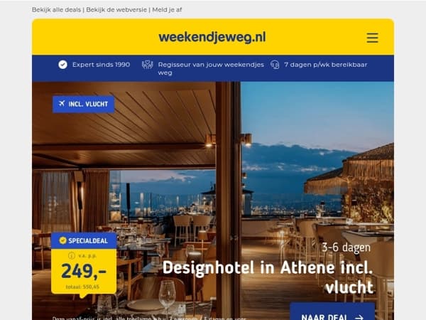 Stedentrip Athene + trendy designhotel & vlucht v.a. 249 | Sfeervol hotel Zwolle + ontbijt & bios v.a. 79,50 p.p.!