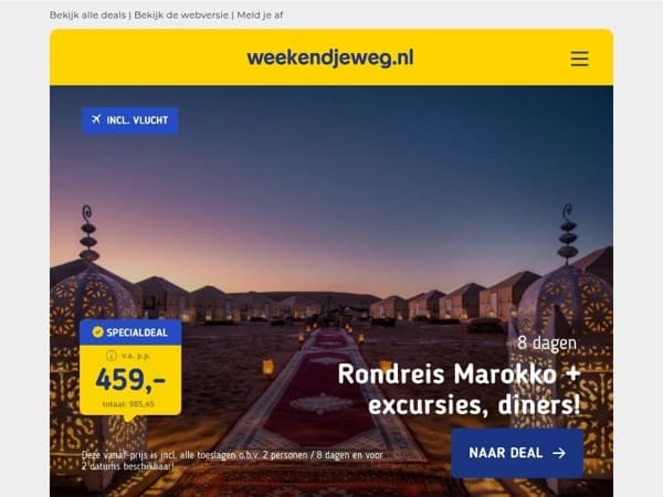🔥 Unieke Reizen voor Top Prijzen: Rondreis Marokko + extra's v.a. 459,- p.p. | ABBA Voyage incl. hotel in Londen v.a. 399,- p.p. | Krakau excursietrip v.a. 449,- p.p. & MEER!