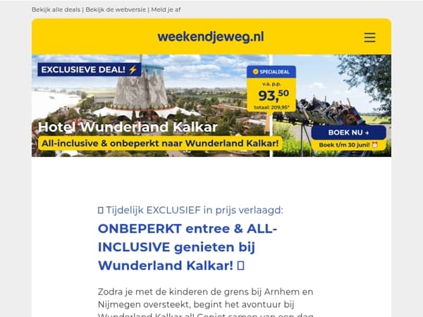 🔥 EXCLUSIEF in prijs verlaagd: Wunderland Kalkar! 🎢 ONBEPERKT entree & ALL-INCLUSIVE genieten vanaf €93,50 p.p.! 😱