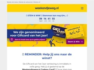 🔔 REMINDER: Heb jij al gestemd op ons als Giftcard van het Jaar? 👀 Stem NU & maak kans op te gekke prijzen! 🎉