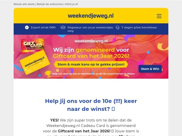 🎉 Stem & Win: wij zijn genomineerd voor Giftcard van het Jaar! 🏆🥳 Help jij ons winnen? 👀