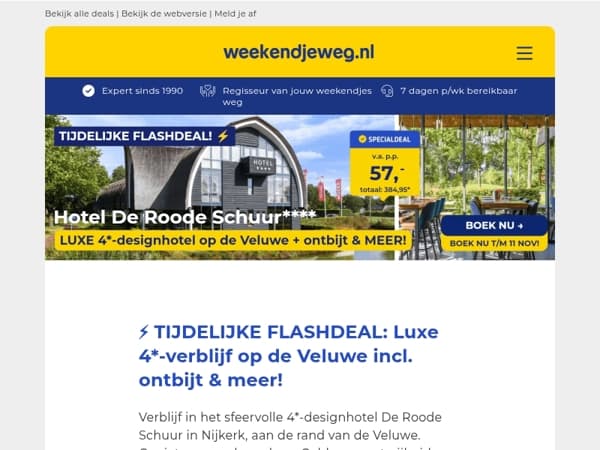 🔥 Tijdelijk voordeel: Luxe 4*-designhotel op de Veluwe + ontbijt & meer vanaf €57,- p.p.!