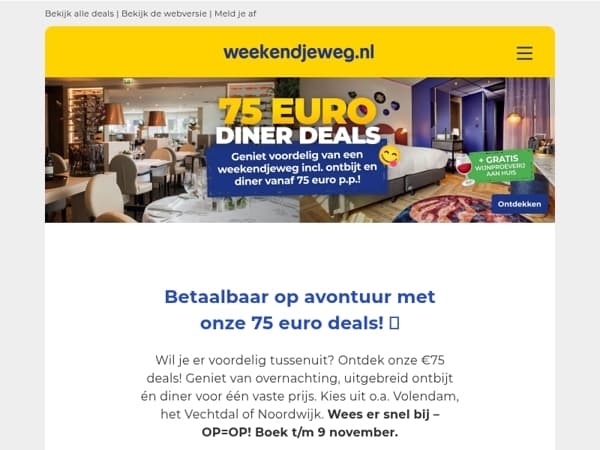🔥 75 Euro Diner Deals: overnachting incl. ontbijt & diner! 😋 + GRATIS wijnproeverij aan huis! 🍷