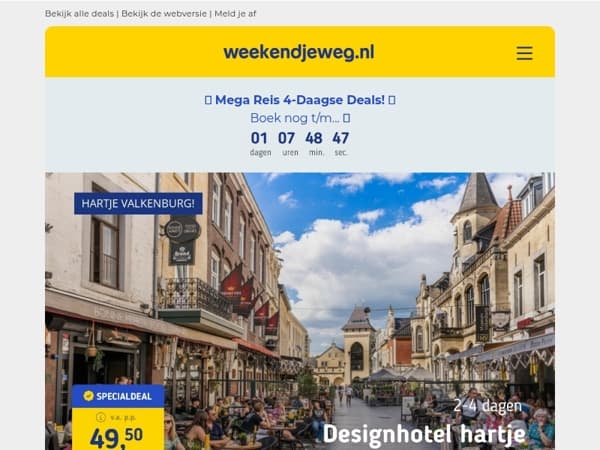 🔐 EXCLUSIEVE DEALS: 4*-designhotel Valkenburg + ontbijt v.a. 49,50 p.p. | 4*-Fletcher Hotel nabij Breda + ontbijt + diner v.a. 149,- p.p. | All-inclusive aan de Duitse Rijn v.a. 149,- p.p. & MEER!