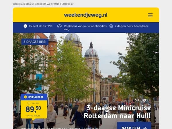 🚢 3-daagse minicruise Rotterdam - Hull v.a. 89,50 | Strandhotel Friesland + ontbijt v.a. 39,50 p.p.!