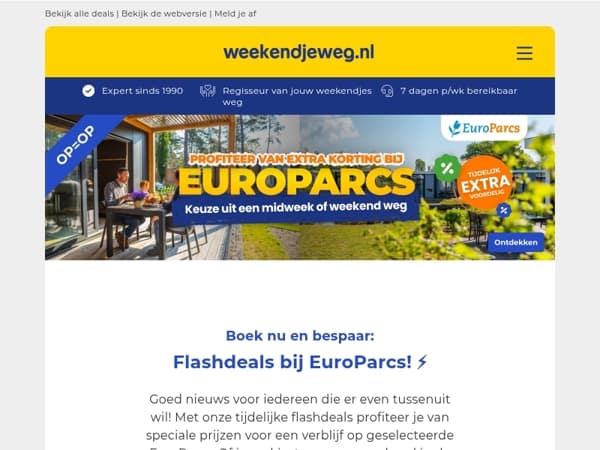 ⚡ EuroParcs Deals: EXTRA korting op een midweek of weekendje weg v.a. €255,63 – OP=OP! 😱🤯