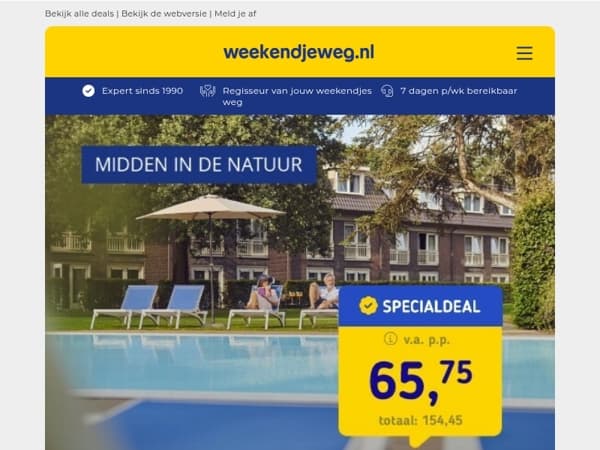 4*-hotel op de Veluwe + zwembad & ontbijt v.a. 65,75 | 🌊 Beach Hotel Zuid-Holland + ontbijt v.a. 54,50 p.p.!
