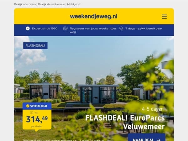 ⚡️EuroParcs Flashdeals: Boek tijdelijk Veluwemeer OF Limburg v.a. 314,50! 😱