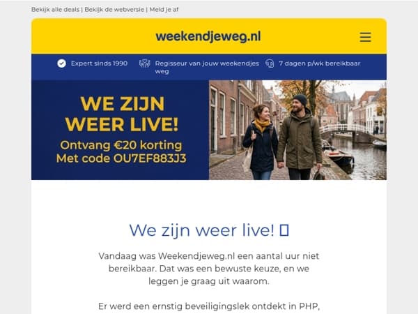 Sorry voor vandaag: boek nu met €20 korting!