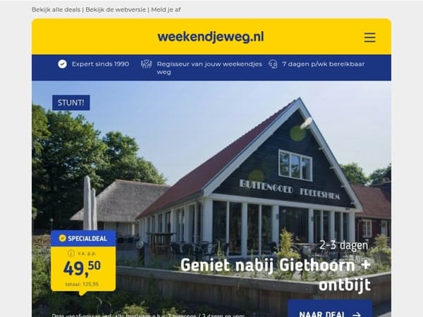 2/3 dgn bij Giethoorn + ontbijt v.a. 49,50 | 3-8 dgn aan de Moezel o.b.v. halfpension + wijnproeverij v.a. 178 p.p.!