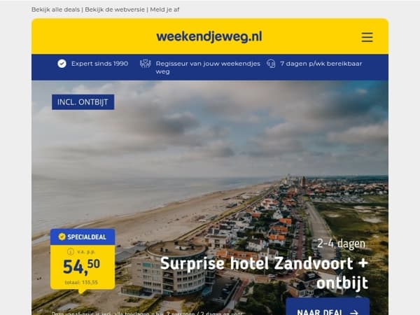 🎉 Surprise 4*-hotel Zandvoort + ontbijt v.a. 54,50 | 🚲 Fietsvakantie Drenthe + bagagevervoer v.a. 255 p.p.!