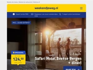 🚨 Mega-Deals Alarm! 🚨 Safari Hotel Beekse Bergen + diner + EXTRA'S v.a. 134,- p.p. | All-inclusive familiehotel Beieren v.a. 125,- p.p. | 4*-hotel Den Bosch + ontbijt + borrelplank v.a. 77,- p.p.!