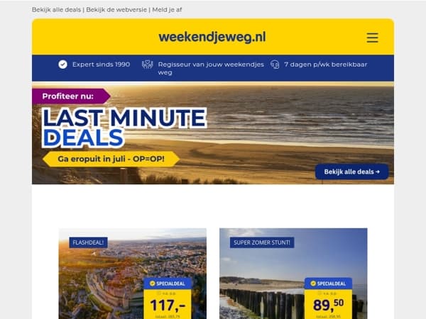 ☀️ Last-minute juli deals ⏰ Op = écht op! - Stedentrips, kustdeals, zonvakanties & MEER! 😎