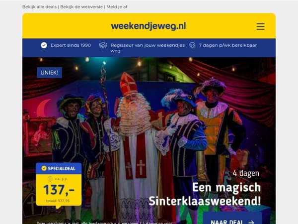 NIEUW! 🚨 4-daags Sinterklaasweekend bij Europarcs v.a. 137 | 4*-hotel in Schagen nabij het strand + ontbijt v.a. 44,50 p.p.!