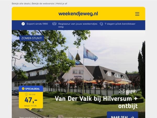 Vroegboek-Stunt! 🌞 Van der Valk bij Hilversum + ontbijt v.a. 47 | Luxe Designhotel op de Veluwe + ontbijt v.a. 57,13 p.p.!