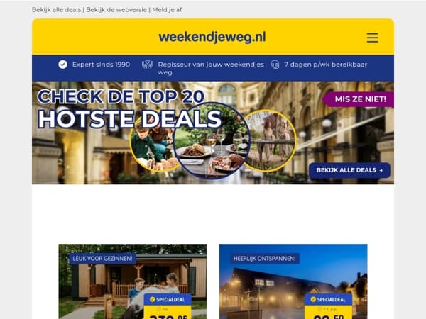Mis deze 20 topdeals niet! 👀 Laatste kans Dierenbos + Beekse Bergen 239,95 | Kasteelhotel Veluwe + Zwaluwhoeve & ontbijt 88,50 | All-inclusive Soest (DE) 199,- & MEER!