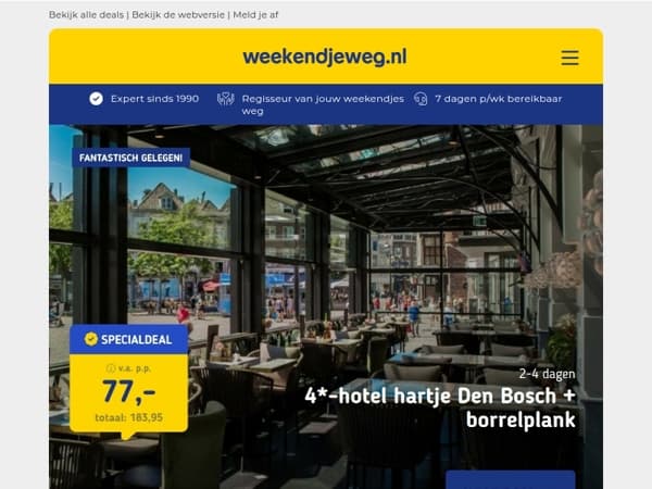 4*-hotel in hartje Den Bosch + ontbijt & borrelplank v.a. 77 | Parijs Rail Deal: hotel & treinretour v.a. 469 p.p.!