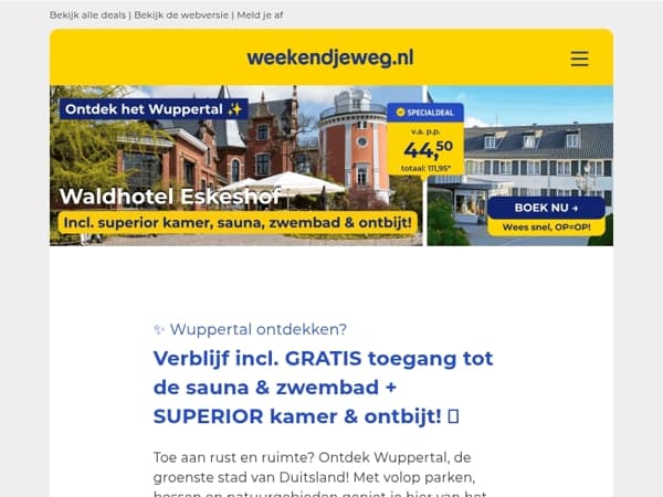 ✨ Wuppertal ontdekken? Verblijf incl. SUPERIOR kamer + GRATIS toegang tot de sauna & zwembad + ontbijt SLECHTS 44,50 p.p.! 🔥