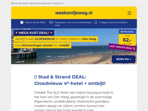 MEGA STRAND DEAL! 🏖️ Gloednieuw 4*-hotel in hartje Den Haag & bij Scheveningen strand incl. ontbijt vanaf 62,- p.p.!