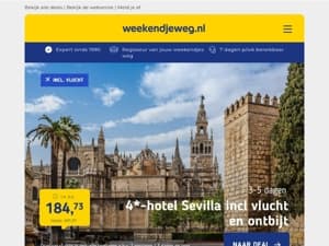 4*-hotel Sevilla incl vlucht en ontbijt v.a. €184.73 per persoon | Marrakech + vlucht v.a. €150.43 per persoon & nog veel meer