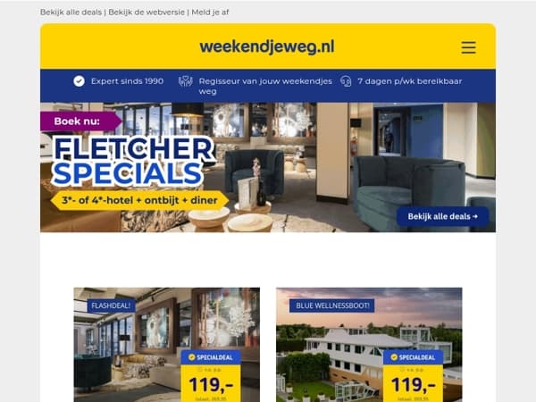 ⚡ FLETCHER SPECIALS: 3*- of 4*-hotel + ontbijt + diner vanaf 89,- p.p. 😱🤯