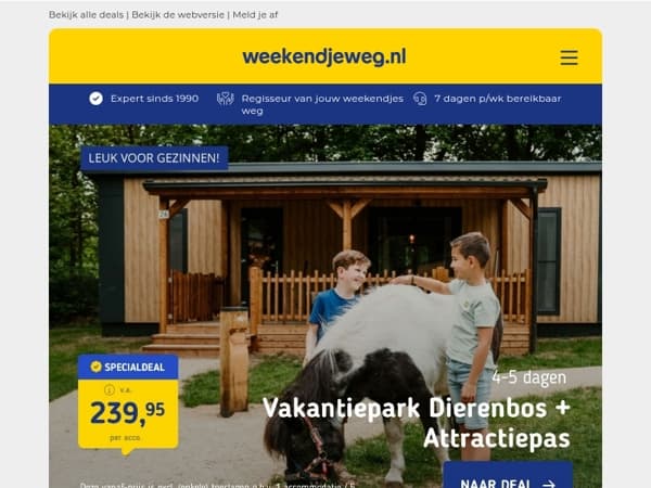 ⚡️ 3x NIEUWE Flashdeals: Dierenbos + Attractiepas v.a. 239,95 | 4*-hotel Normandië + ontbijt v.a. 120,- p.p. | 2 dgn onbeperkt Thermaalbad Arcen + ontbijt v.a. 74,50 p.p.