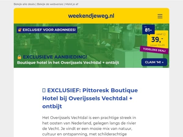 🔐 EXCLUSIEVE DEAL: Boutique hotel in het Overijssels Vechtdal + ontbijt v.a. SLECHTS 39,- p.p.! 🔥😱