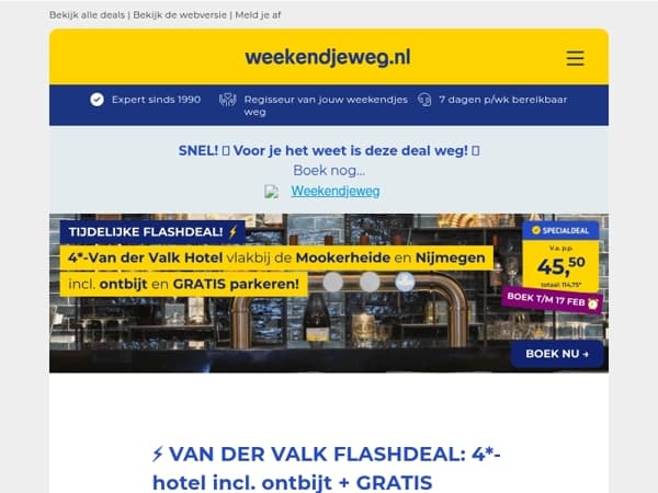 ⚡ Van der Valk FLASHDEAL: 4*-hotel bij de Mookerheide & Nijmegen incl. ontbijt v.a. SLECHTS 45,50 p.p.!