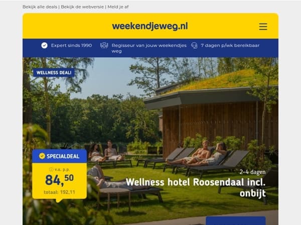 SPLINTERNIEUW wellnesshotel Roosendaal + ontbijt v.a. 84,50 | Cruise Franse Rivièra, Sicilië & Tunesië v.a. 649 p.p.!
