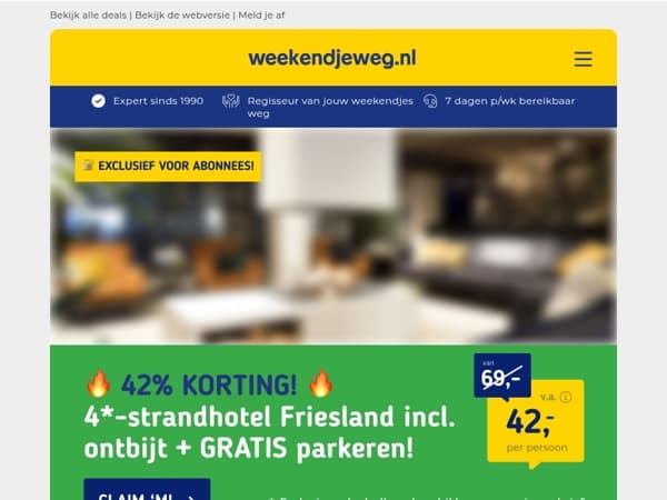 💎 ALLEEN VOOR JOU: 42% korting op 4*-strandhotel Friesland + ontbijt & parkeren v.a. 42,- p.p. & MEER!