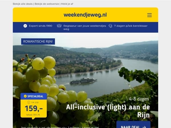 Verblijf all-inclusive aan de Rijn bij Boppard v.a. 159 | Beach Hotel Zuid-Holland + ontbijt v.a. 74,50 p.p.!