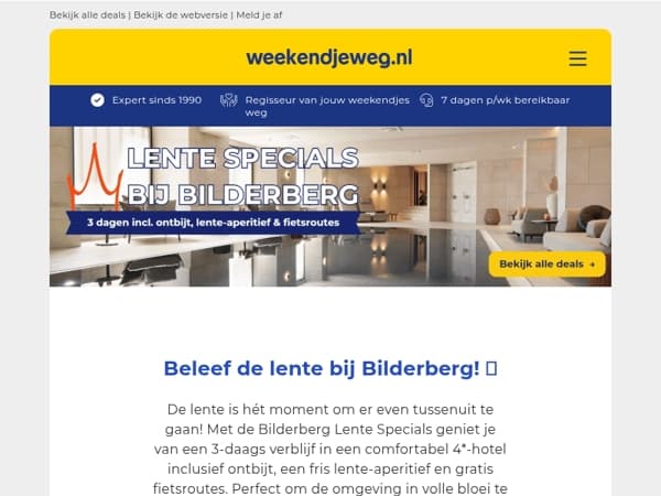 🌷 Bilderberg Lente Specials: 3 dagen in een LUXE 4*-hotel incl. ontbijt, lente-aperitief & GRATIS fietsroutes voor een speciaal ACTIETARIEF! 🔥